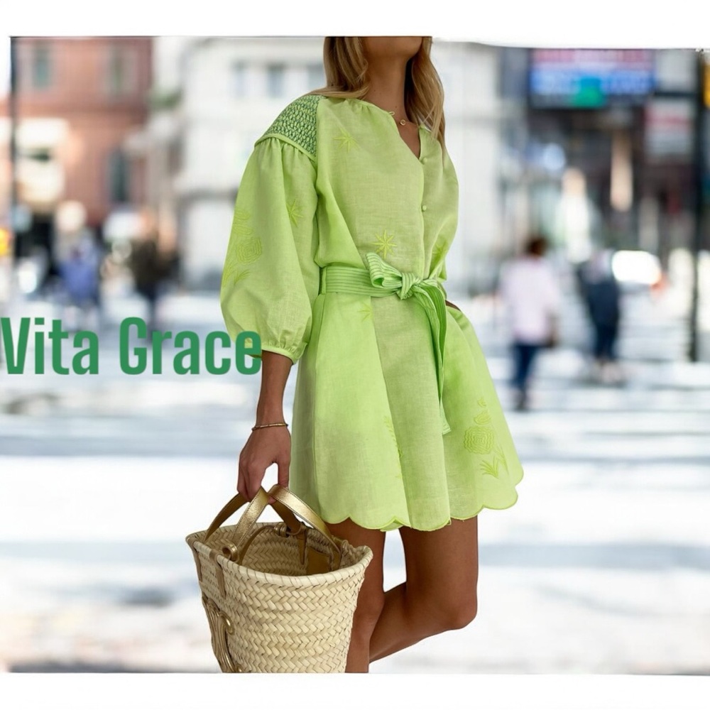 Vita Grace Gina cotton embroidered dress sz L NWT